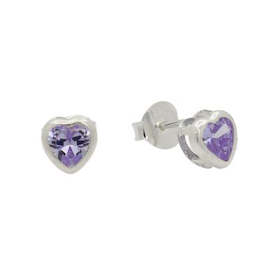 Brinco De Prata 925 Coração Eterno Roxo