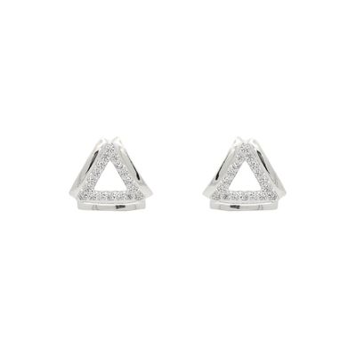 Brinco De Prata 925 Triângulo Com Zircônias - 204299 - Fábrica do Ouro ®️