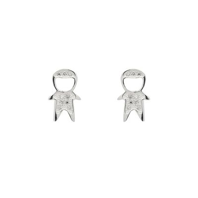 Brinco De Prata 925 Menino Com Zircônias - 204296 - Fábrica do Ouro ®️