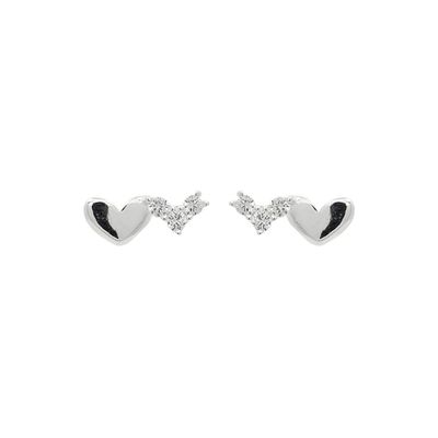 Brinco De Prata 925 Dois Corações Com Zircônias - 204298 - Fábrica do Ouro ®️