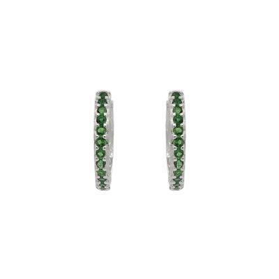 Brinco De Prata 925 Argola Com Detalhes Verdes M - 204279 - Fábrica do Ouro ®️