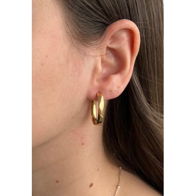 Brinco De Ouro 18k Argola Oval Slim M - 101288 - Fábrica do Ouro ®️