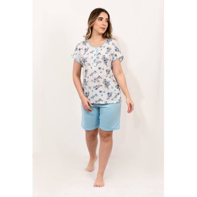 Pijama Feminino Elídia Azul Estampa em PV - 4061.4... - Gilda Moda Íntima