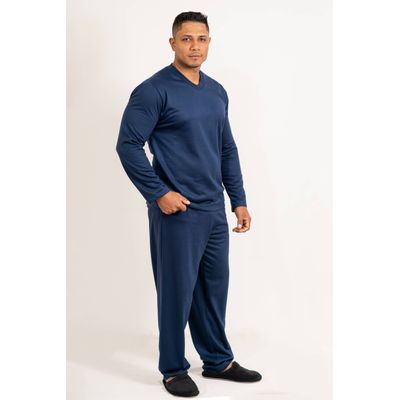 Pijama Masculino Vinicius Azul marinho flanelado -... - Gilda Moda Íntima