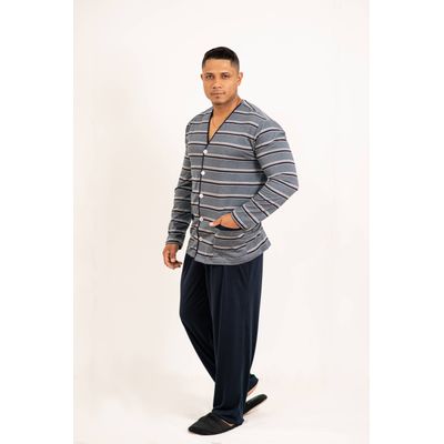 Pijama Masculino Rafael Cinza/Preto em PV - 7600.4... - Gilda Moda Íntima