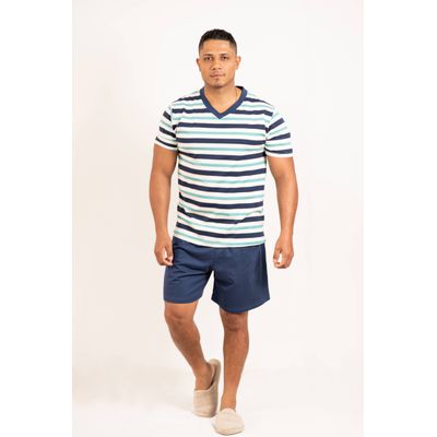 Pijama Masculino Roberto Azul Marinho/verde agua 1... - Gilda Moda Íntima