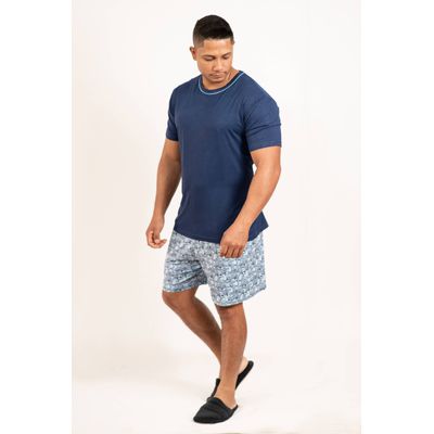 Pijama Masculino Rodrigo azul marinho estampado em... - Gilda Moda Íntima