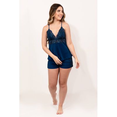 Pijama Feminino Lara Azul Marinho - Short Doll - e... - Gilda Moda Íntima
