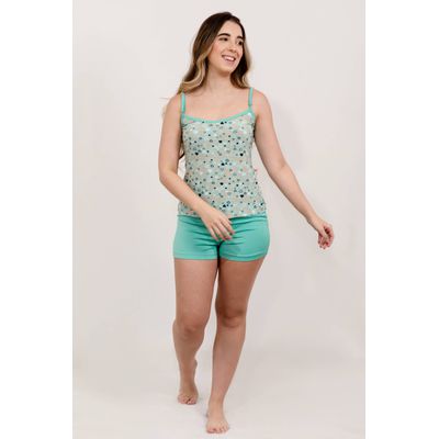 Pijama Feminino Luciana Verde Água em Liganete - 9... - Gilda Moda Íntima
