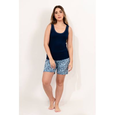 Pijama Feminino Dirce Azul Marinho em Viscolycra -... - Gilda Moda Íntima