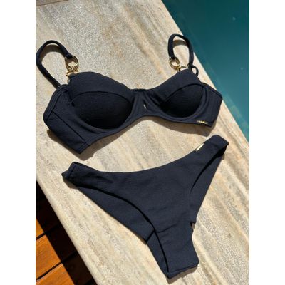 Biquíni Avulso Meia Taça Cannes Preto com Metais O... - Jebelle
