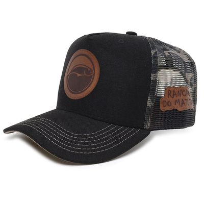 Boné Rancho do Matuto Patch Bordado Premium Tela Respirável Proteção - Preto/Camuflado/Creme