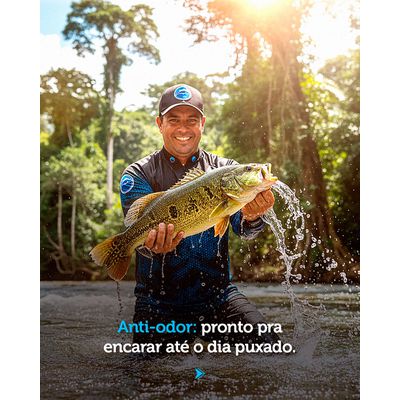 Camisa de Pesca Rancho do Matuto Masculina Proteção UV +50 Tecnologia TrueLife - Preto/Azul