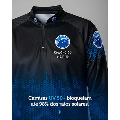 Camisa de Pesca Rancho do Matuto Masculina Proteção UV +50 Tecnologia TrueLife - Preto/Azul