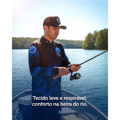 Camisa de Pesca Rancho do Matuto Masculina Proteção UV +50 Tecnologia TrueLife - Preto/Azul
