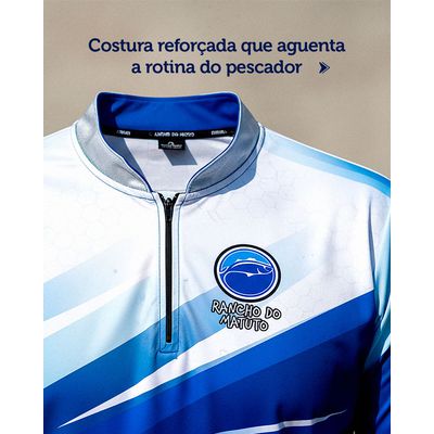 Camisa de Pesca Masculina Oficial Rancho do Matuto Proteção UV +50 Branco Azul - Branco/Azul