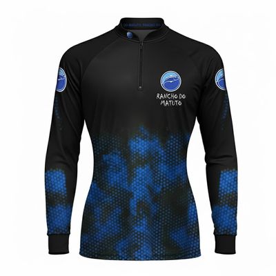 Camisa de Pesca Feminina Rancho do Matuto Proteção UV +50 Tecnologia TrueLife - Preto/Azul