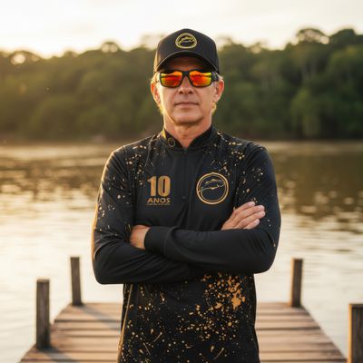 Camisa de Pesca Masculina Rancho do Matuto Edição Comemorativa 10 Anos Proteção UV - Preto/Dourado