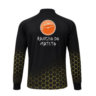 Camisa de Pesca Masculina Pirarara Rancho do Matuto Leve Fresca Conforto - Preto/Amarelo/Laranja