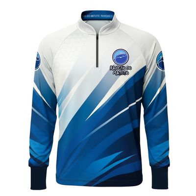 Camisa de Pesca Masculina Oficial Rancho do Matuto Proteção UV +50 Branco Azul - Branco/Azul