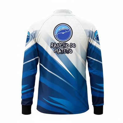 Camisa de Pesca Masculina Oficial Rancho do Matuto Proteção UV +50 Branco Azul - Branco/Azul