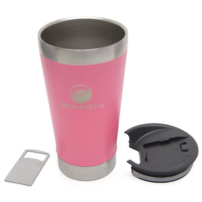 Copo Térmico em Aço Inox 550ml com Tampa e Abridor de Garrafas - Pink