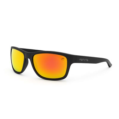 Óculos Solar Pescaria Polarizado Lente Espelhada Resistente Flexível Proteção UV +400 - Preto/Preto/Laranja