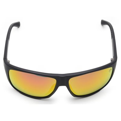 Óculos Solar Pescaria Polarizado Lente Espelhada Resistente Flexível Proteção UV +400 - Preto/Preto/Laranja