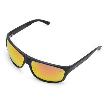 Óculos Solar Pescaria Polarizado Lente Espelhada Resistente Flexível Proteção UV +400 - Preto/Preto/Laranja