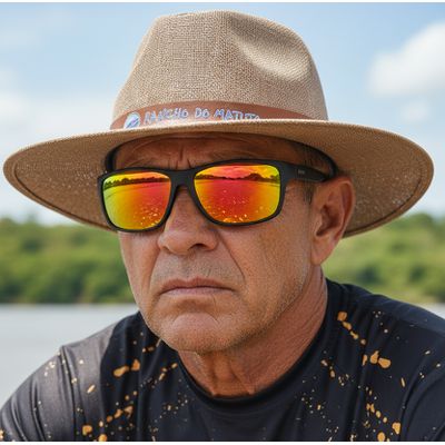 Óculos Solar Pescaria Polarizado Lente Espelhada Resistente Flexível Proteção UV +400 - Preto/Preto/Laranja