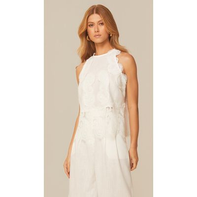 Blusa sem Mangas com Detalhe em Renda Off