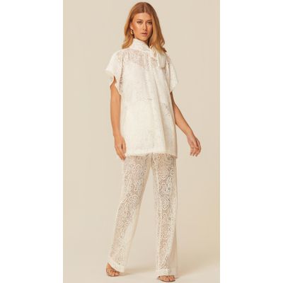 Calça Cintura Alta em Renda Off