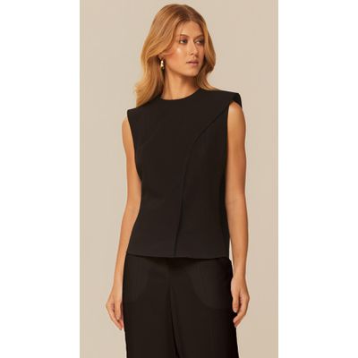 Blusa com Transpasse em Alfaiataria Preto
