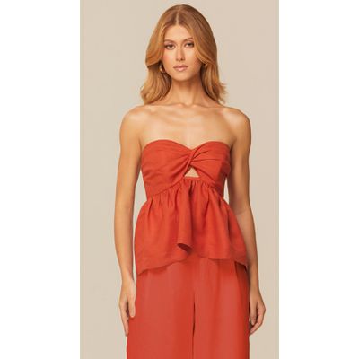 Blusa sem Alças em Viscolinho Terracota