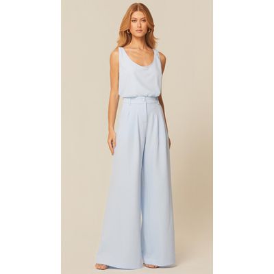 Calça Cintura Alta em Crepe Azul