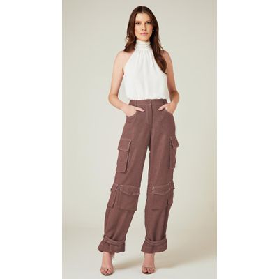 Calça Cargo Cintura Alta Chocolate 