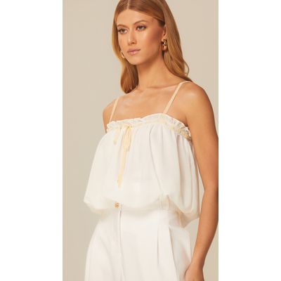Blusa Cropped Balonê com Renda Off