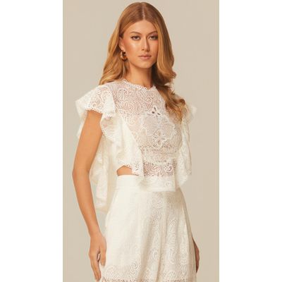 Blusa Ampla em Renda com Bordado Off