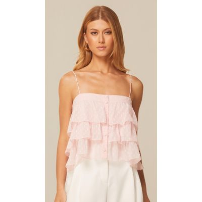 Blusa com Babados em Georgette Rosa