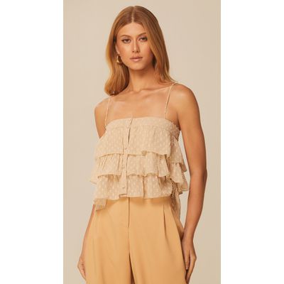 Blusa com Babados em Georgette Bege