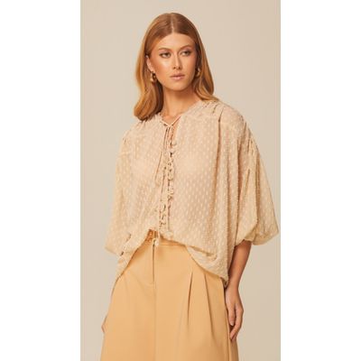 Blusa Manga Longa em Georgette Bege