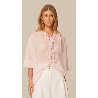 Blusa Manga Longa em Georgette Rosa
