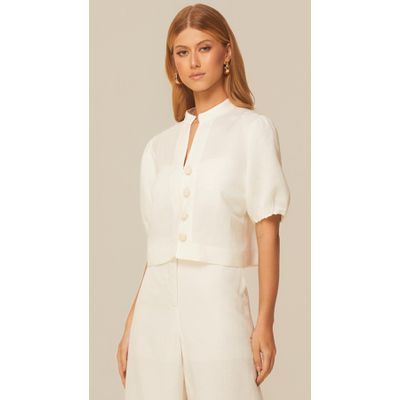 Blusa Cropped em Linho Off