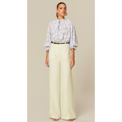 Calça Pantalona em Linho Off