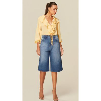 Bermuda Jeans Escuro Cintura Alta 