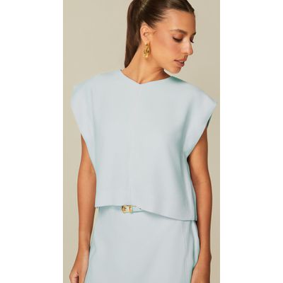 Blusa Cropped em Alfaiataria Azul Claro