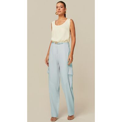 Calça Cargo em Alfaiataria Azul Claro