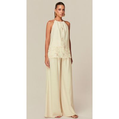 Calça Pantalona em Linho Off