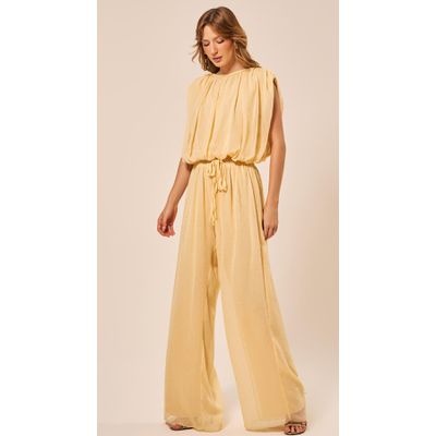 Calça Reta com Cinto Amarelo Claro