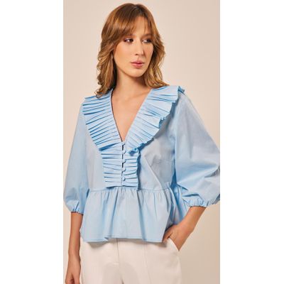 Blusa Manga Balonê Azul Claro